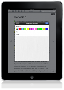 The Bible App™ for iPad v. 3.6 Bookmark Options