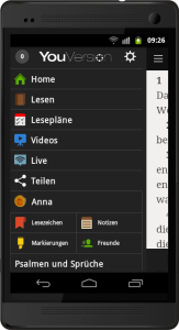 Menu on Android DE - YouVersion