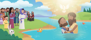 The Holy Spirit descends on Jesus at His baptism