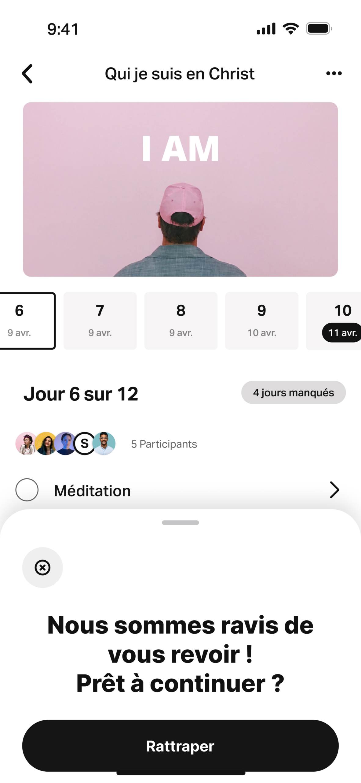 GIF de la fonctionnalité Me remettre à jour dans un plan de lecture