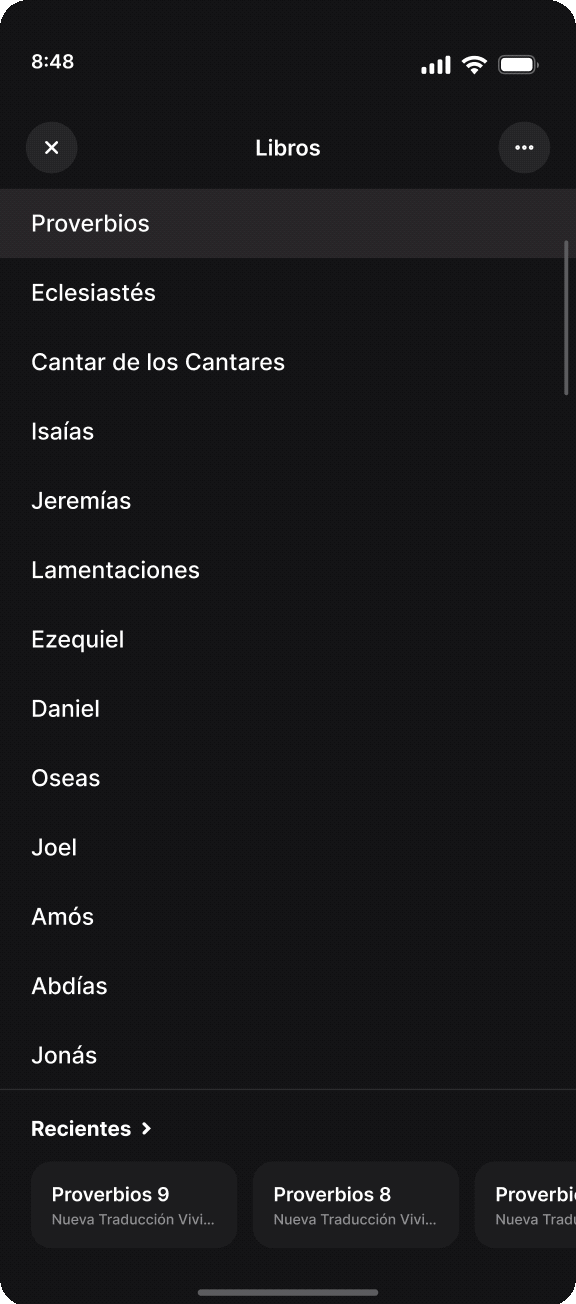 Imagen de Recientes en el selector de libros de la Biblia