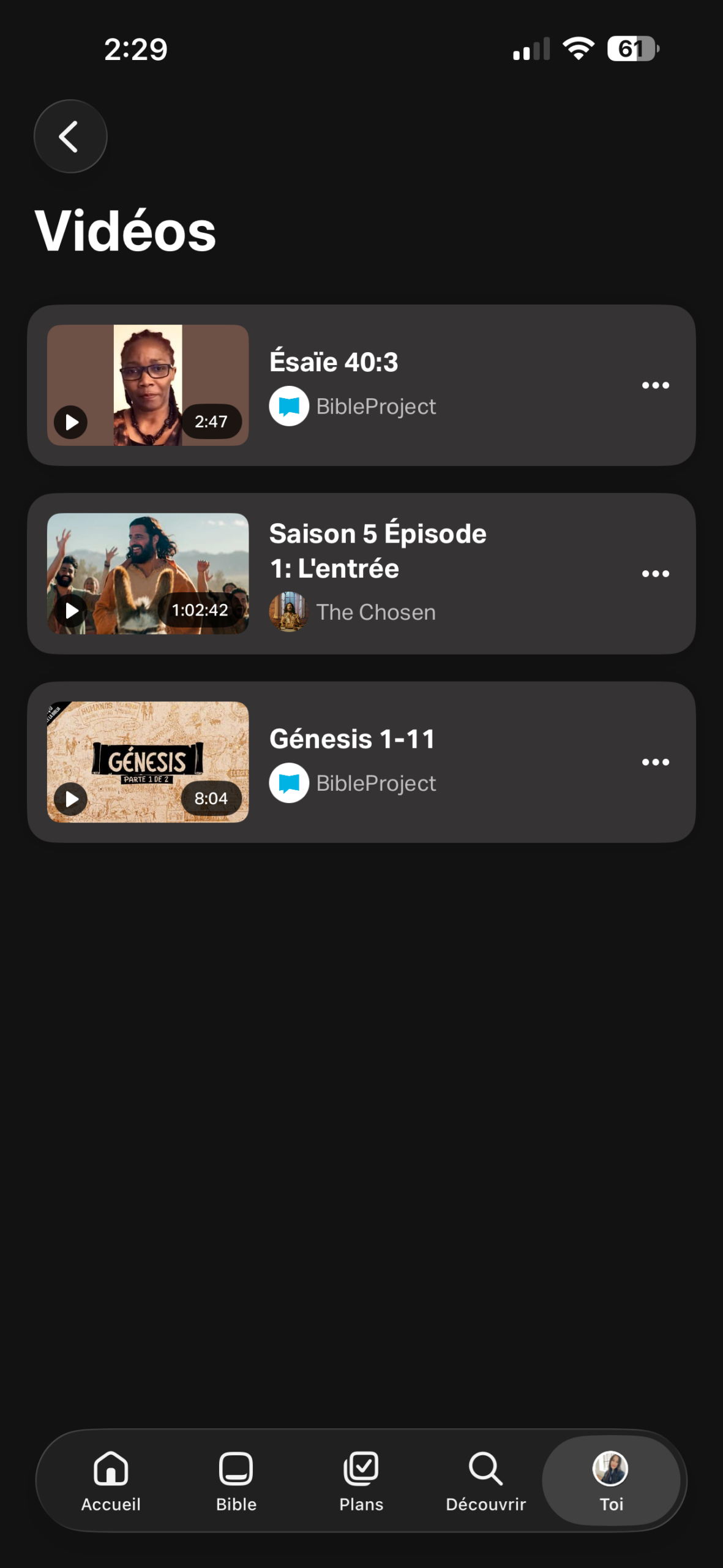 Illustration des vidéos enregistrées dans l’onglet You