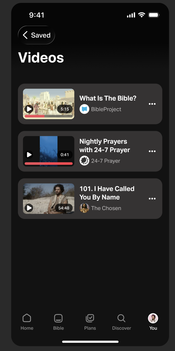 Darstellung gespeicherter Videos im Tab „Du“